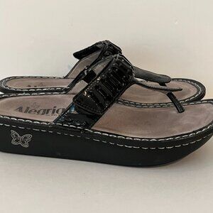 ALEGRIA Sandals Black Patent Thong Leather CAR-101 ~ Women’s Size 7.5 / 37 ~ EUC